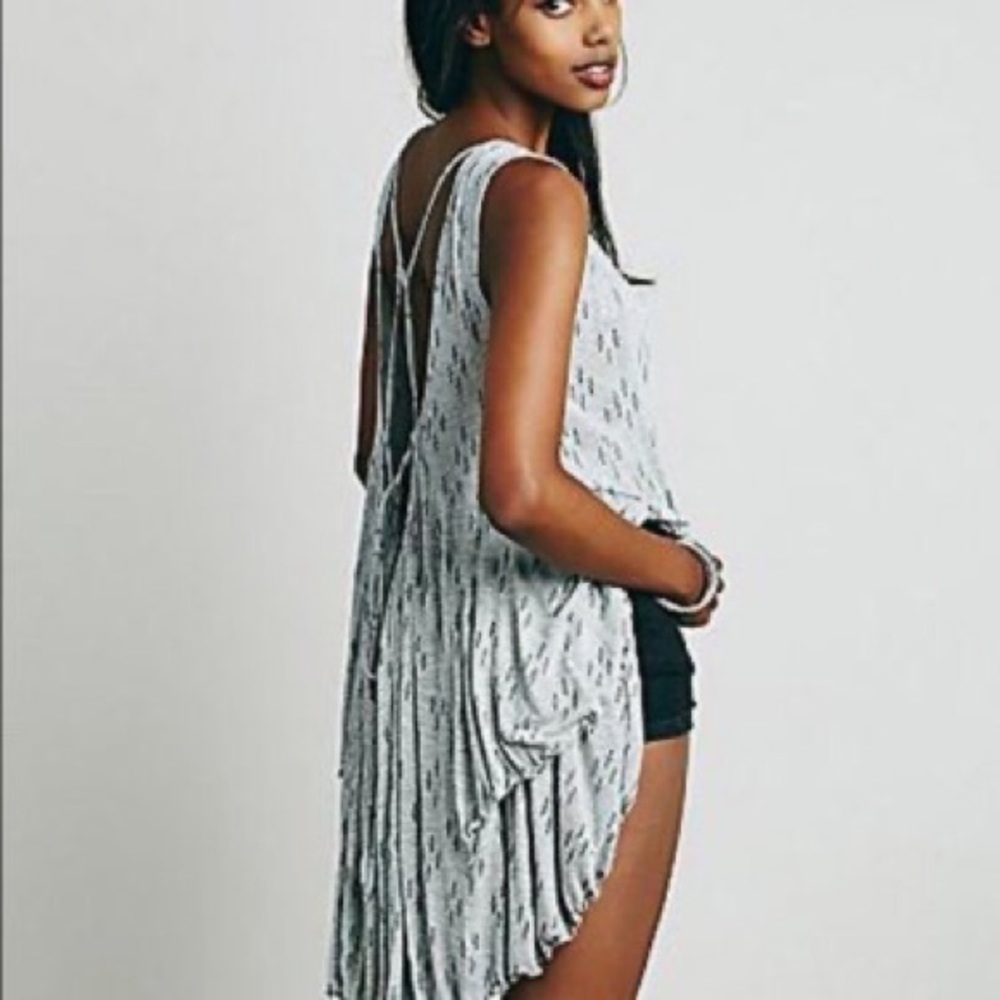 NWT $78 FREE PEOPLE Hummingbird Moonshine Tunic Top Gray Heather Combo